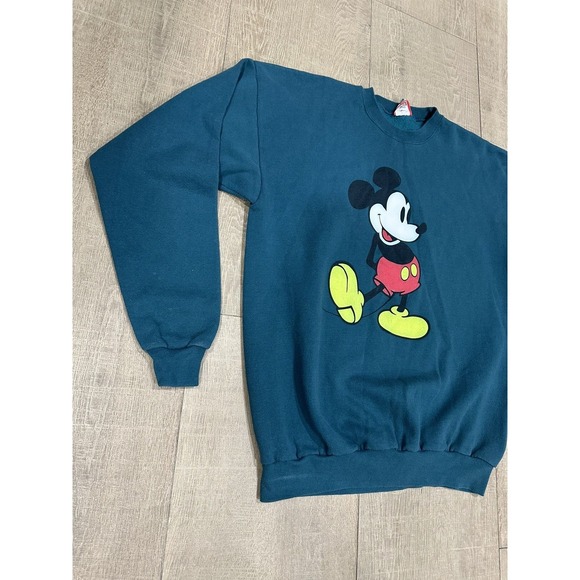 Vtg Disney Designs Mickey Mouse Crew Neck Sweatshirt One Size Fits All Green - Picture 3 of 10